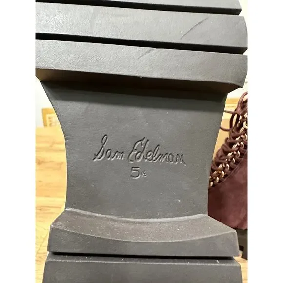 Sam Edelman Lovrin Bootie Spiced Pecan Size 5.5 NWOT Gold Details Dark Burgundy - Picture 11 of 13